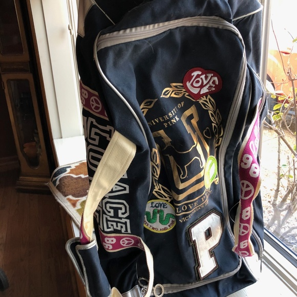 PINK Victoria's Secret "Peace, Love"Rolling Duffle - Rare Vintage - Picture 3 of 8